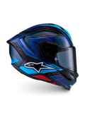 Alpinestars S-R7 Kinetis Helm ECE 22.06, Integral-Motorradhelm, Schwarz, Blau, Pink und Weiß, glänzendes Finish, Carbon-Verbundkonstruktion