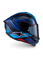 Alpinestars S-R7 Kinetis Helm ECE 22.06, Integral-Motorradhelm, Schwarz, Blau, Pink und Weiß, glänzendes Finish, Carbon-Verbundkonstruktion