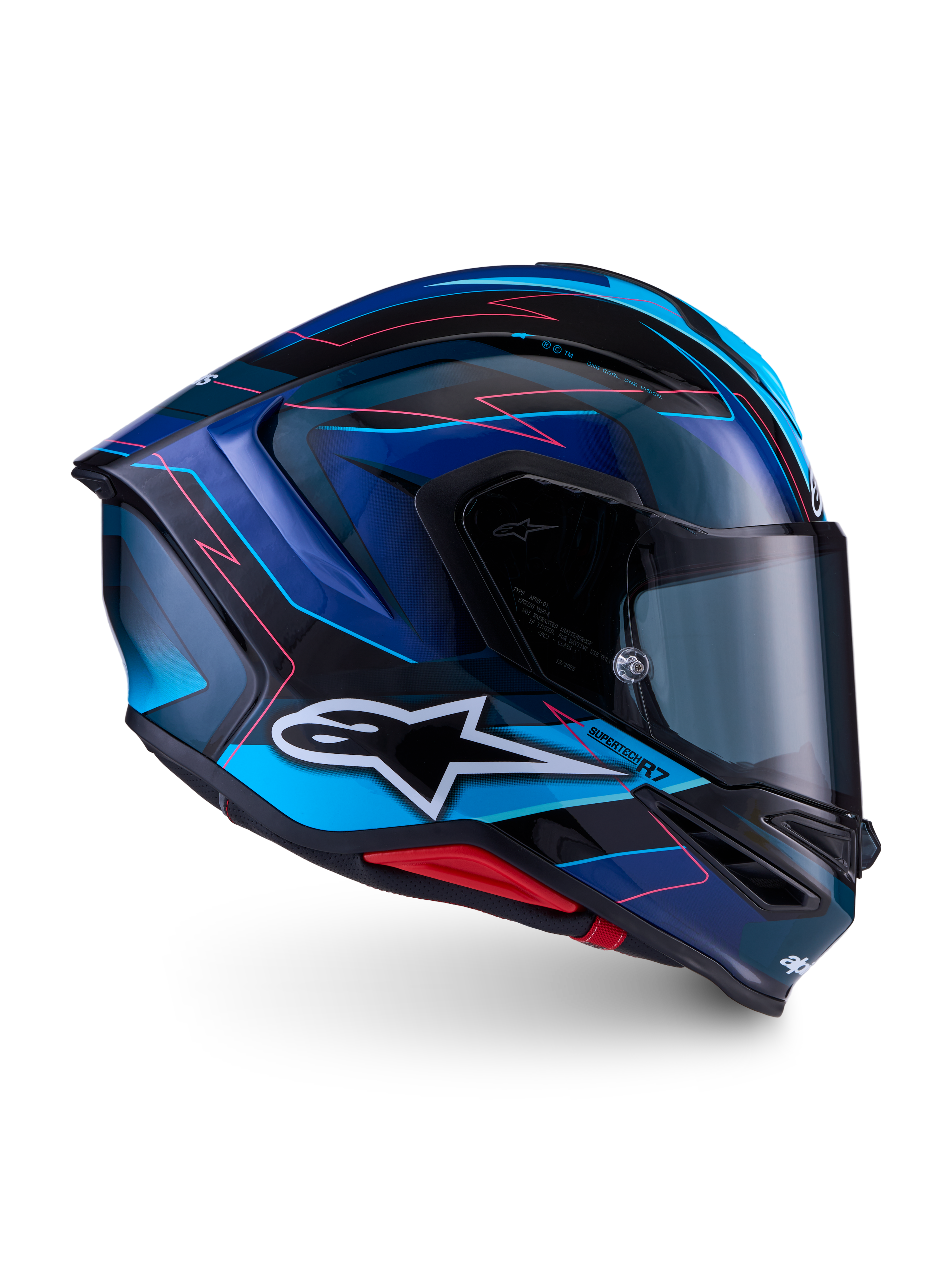 Alpinestars S-R7 Kinetis Helm ECE 22.06, Integral-Motorradhelm, Schwarz, Blau, Pink und Weiß, glänzendes Finish, Carbon-Verbundkonstruktion