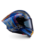 Alpinestars Supertech R10 Martinator Thai, casque de course MotoGP, bleu et doré, coque en carbone, certifié FIM