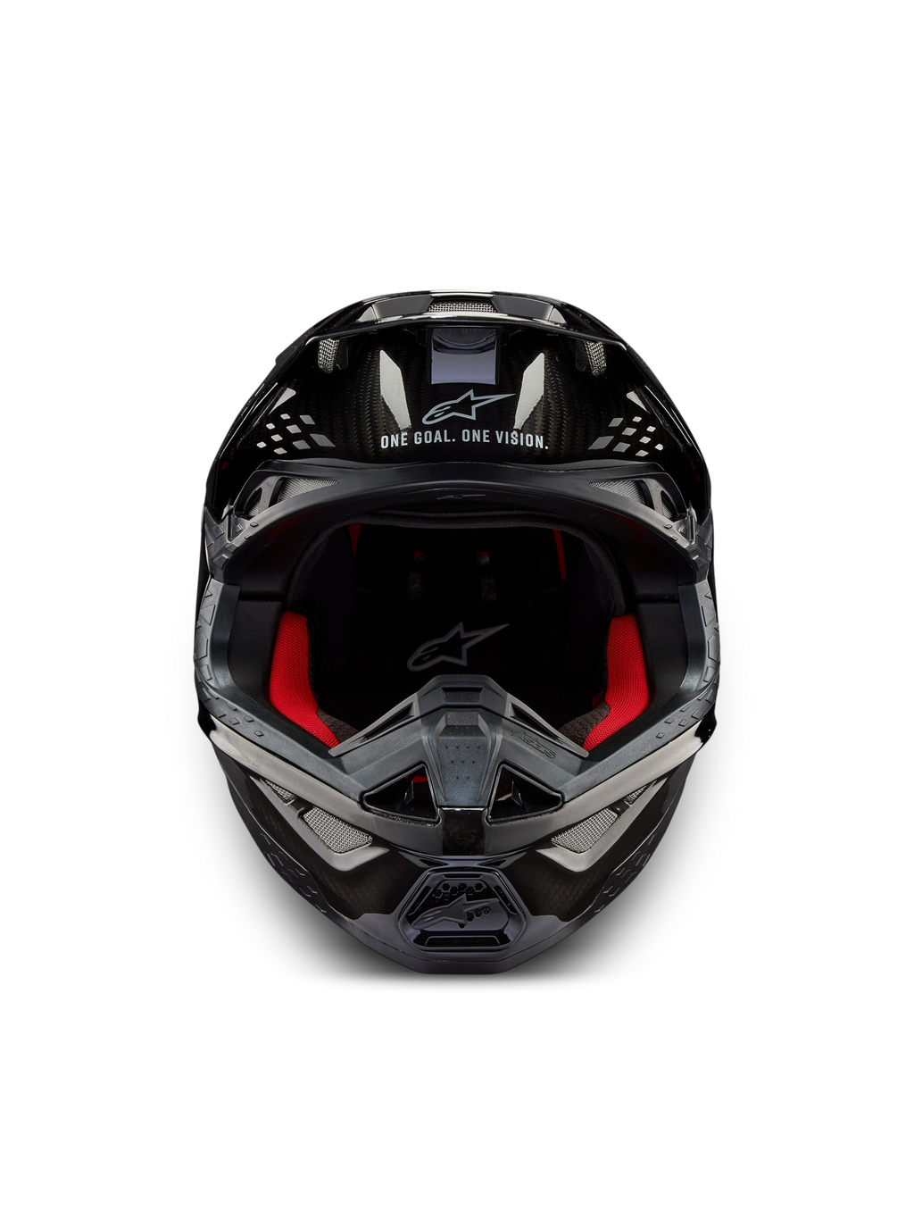 Alpinestars Supertech M10 Solid helm ECE 22.06, frontale motocrosshelm in glanzend zwart carbon met rode binnenvoering en ventilatieopeningen
