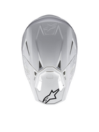 Alpinestars Supertech M10 Solid Helm, weiß glänzender Motocross-Helm in Rückansicht mit Belüftungsöffnungen und schwarzen Alpinestars-Logos, Carbon- und Aramidkompositschale, ECE 22.06-zertifiziert