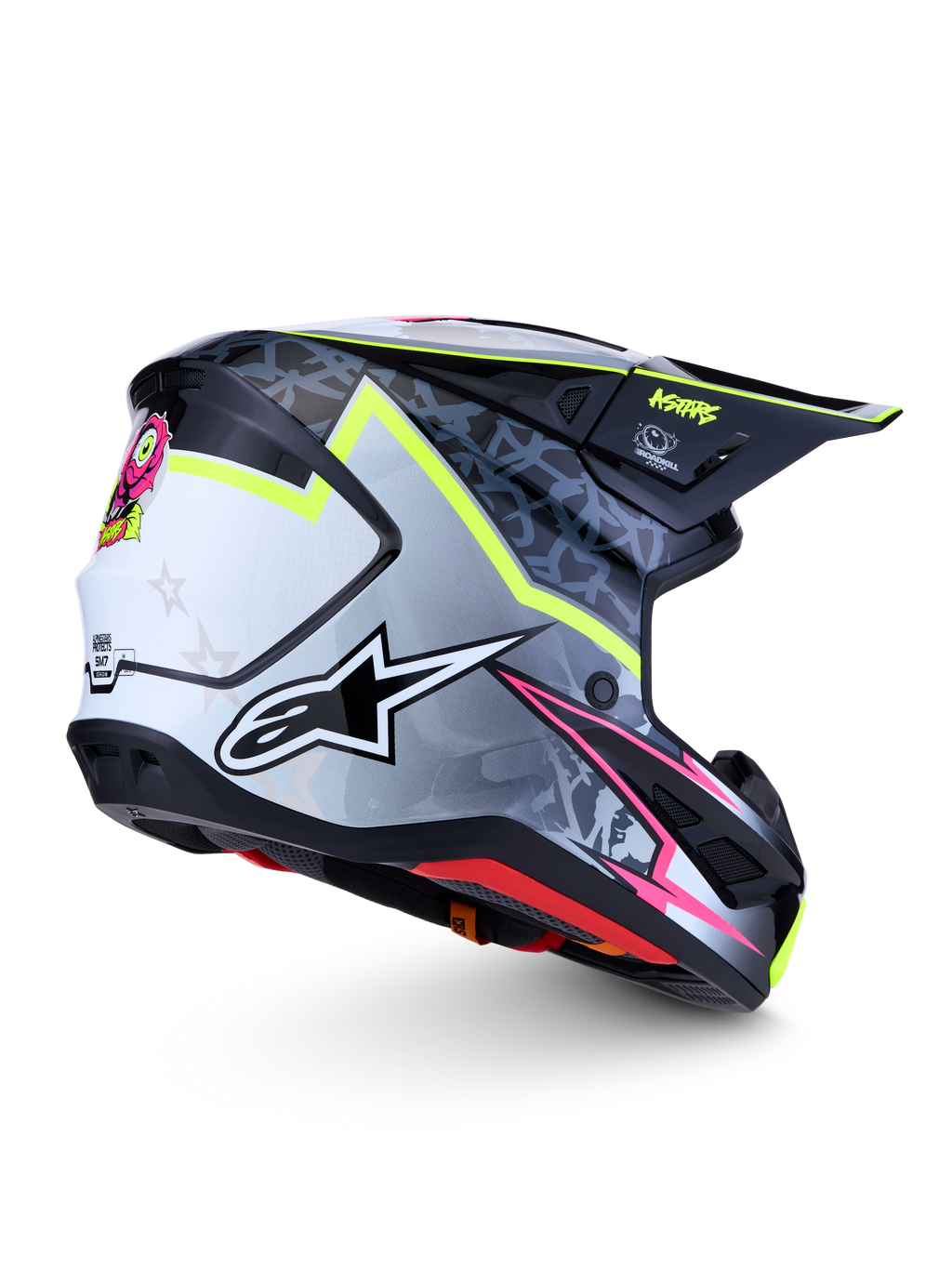 Alpinestars S-M7 Blaster helm, motocrosshelm voor off-road racing, zwart en grijs met fluorgele accenten, ECE06-gecertificeerd