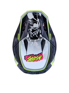 Alpinestars S-M7 Blaster helm ECE06, zwart en geel fluo motorcrosshelm, bovenaanzicht met aerodynamische schaal.