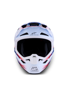 Alpinestars S-M7 Blaster helm, motocrosshelm voor off-road racing, wit, blauw en rood, lichtgewicht composietschaal, ECE 22.06-gecertificeerd