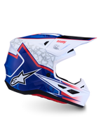 Alpinestars S-M7 Blaster helm, motocrosshelm, wit, blauw en rood, ECE 22.06-gecertificeerd, aerodynamische composietschaal.