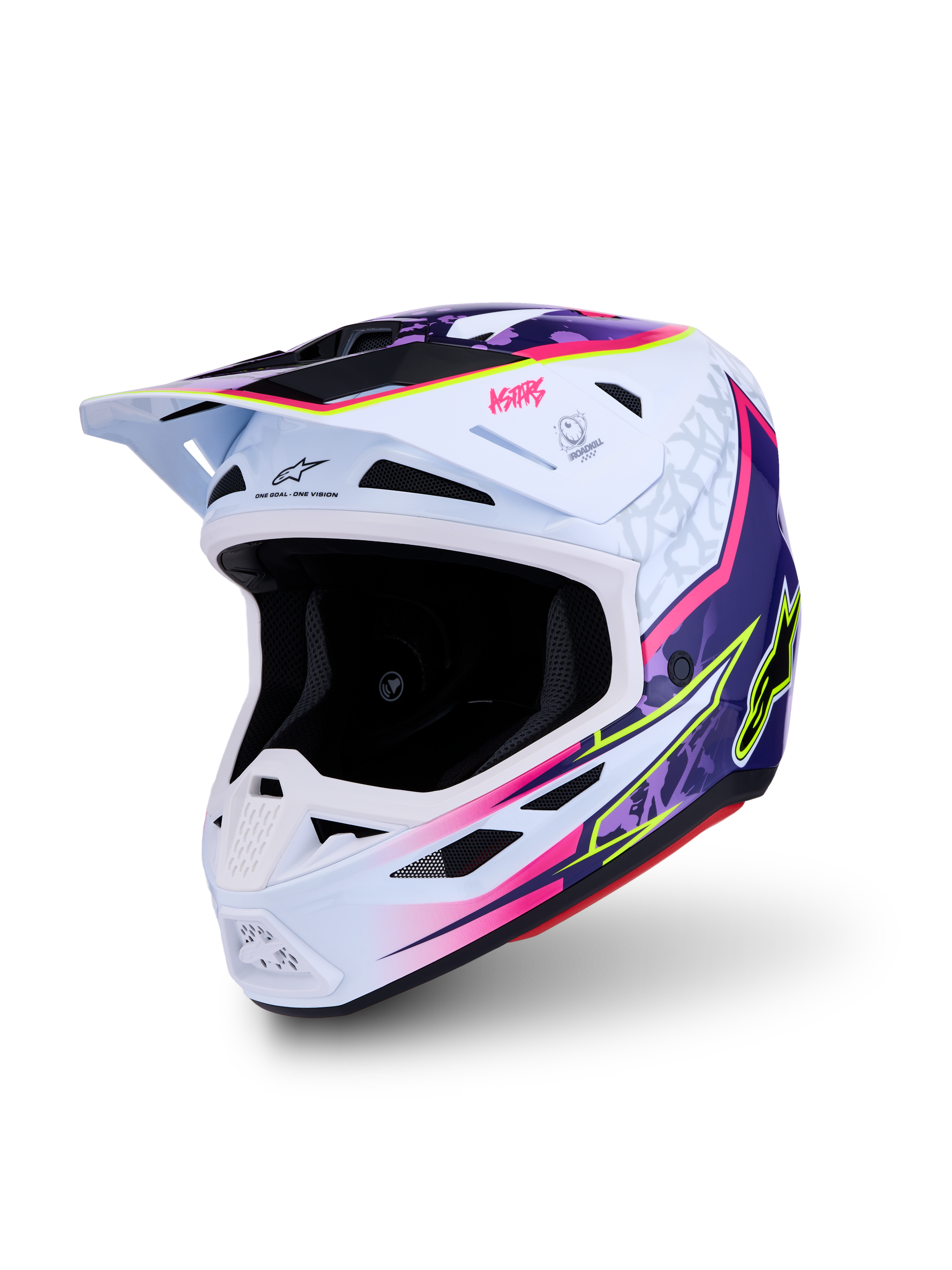 Alpinestars S-M7 Blaster Helmet ECE06, Purple and Pink Motocross Helmet, ECE 22.06 Certified, aerodynamic composite shell.