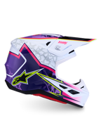 Alpinestars S-M7 Blaster Helmet ECE06, purple, pink and white glossy motocross helmet, lightweight shell, ECE certified.