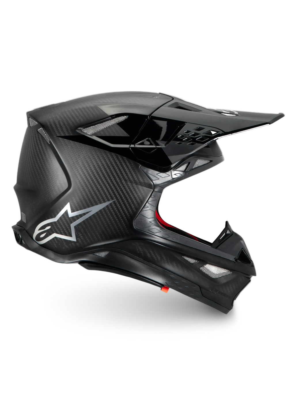 Alpinestars Supertech M10 Fame, casque de motocross en fibre de carbone noir mat, certifié ECE 22.06, protection de course tout-terrain.