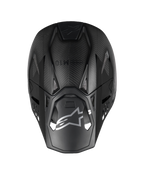 Casque de motocross Alpinestars Supertech M10 Fame, vue de dessus, noir mat et brillant, construction en carbone 3K.