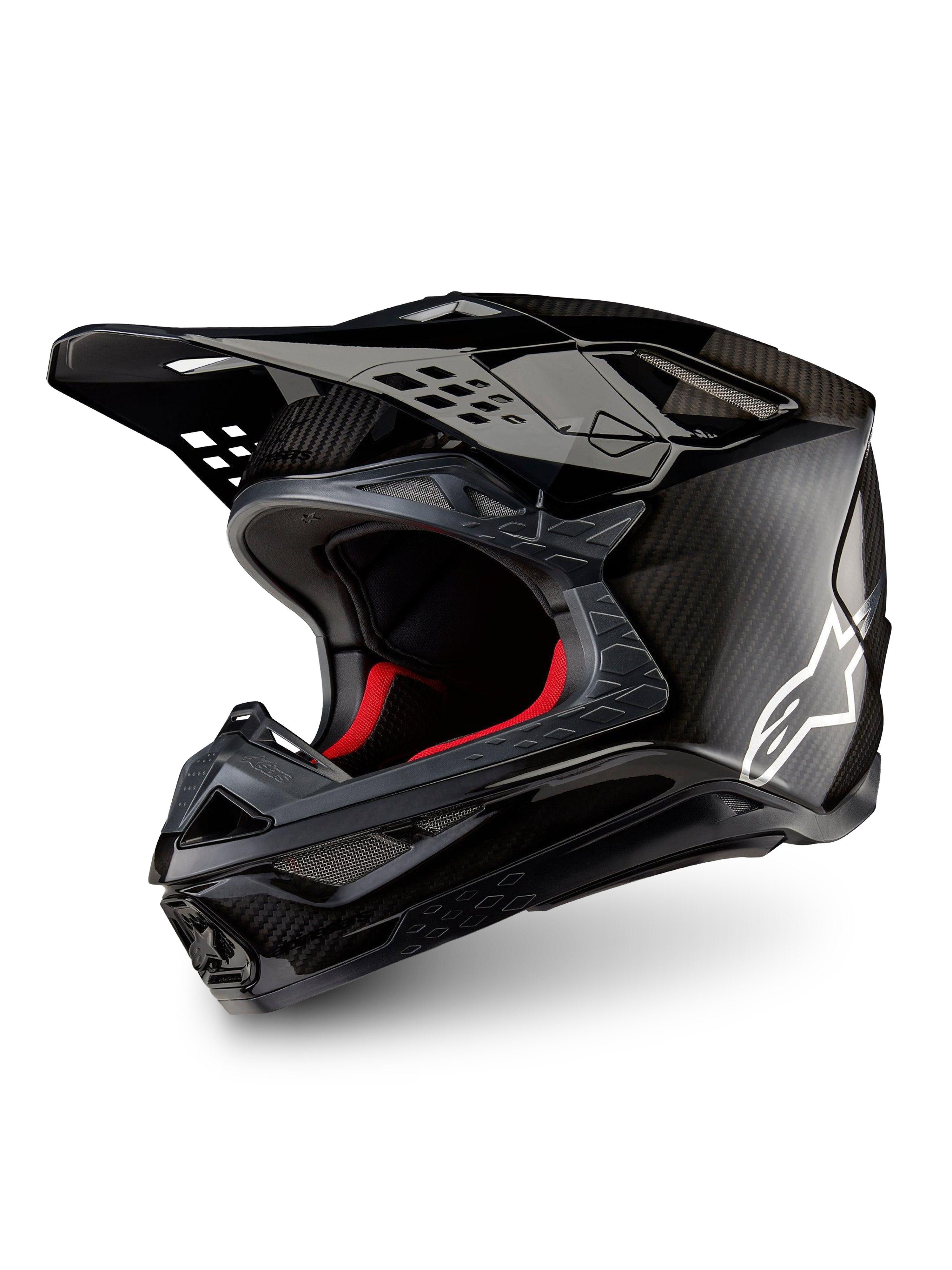 Alpinestars Supertech M10 Fame, casque de motocross noir mat et brillant, coque carbone 3K, certifié ECE 22.06, logo blanc