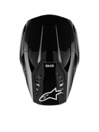 Alpinestars S-M3 Solid helm, motorcrosshelm, glanzend zwart, bovenaanzicht met wit Alpinestars-logo en SM3-branding op het vizier, gestroomlijnd aerodynamisch ontwerp, professionele off-road bescherming