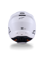 Alpinestars S-M3 Solid Helm ECE 22.06, motorcrosshelm, glanzend wit, achteraanzicht met ventilatieopeningen, Alpinestars-logo en veiligheidscertificeringslabel, ontworpen voor off-road prestaties