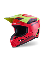 Alpinestars S-M3 Fray helm ECE 22.06, motorcrosshelm, rood geel fluo zwart glanzend, met een aerodynamische schaal met ventilatieopeningen, geïntegreerd geel vizier, zwart Alpinestars-woordmerk en sterlogo, glanzende afwerking voor off-road racing