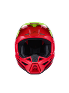 Alpinestars S-M3 Fray-helm ECE 22.06, motorcrosshelm, rood en fluogeel, vooraanzicht met glanzende afwerking, voorzien van meerdere ventilatieopeningen en een opvallend vizier, hoogwaardige beschermende uitrusting voor off-road rijden