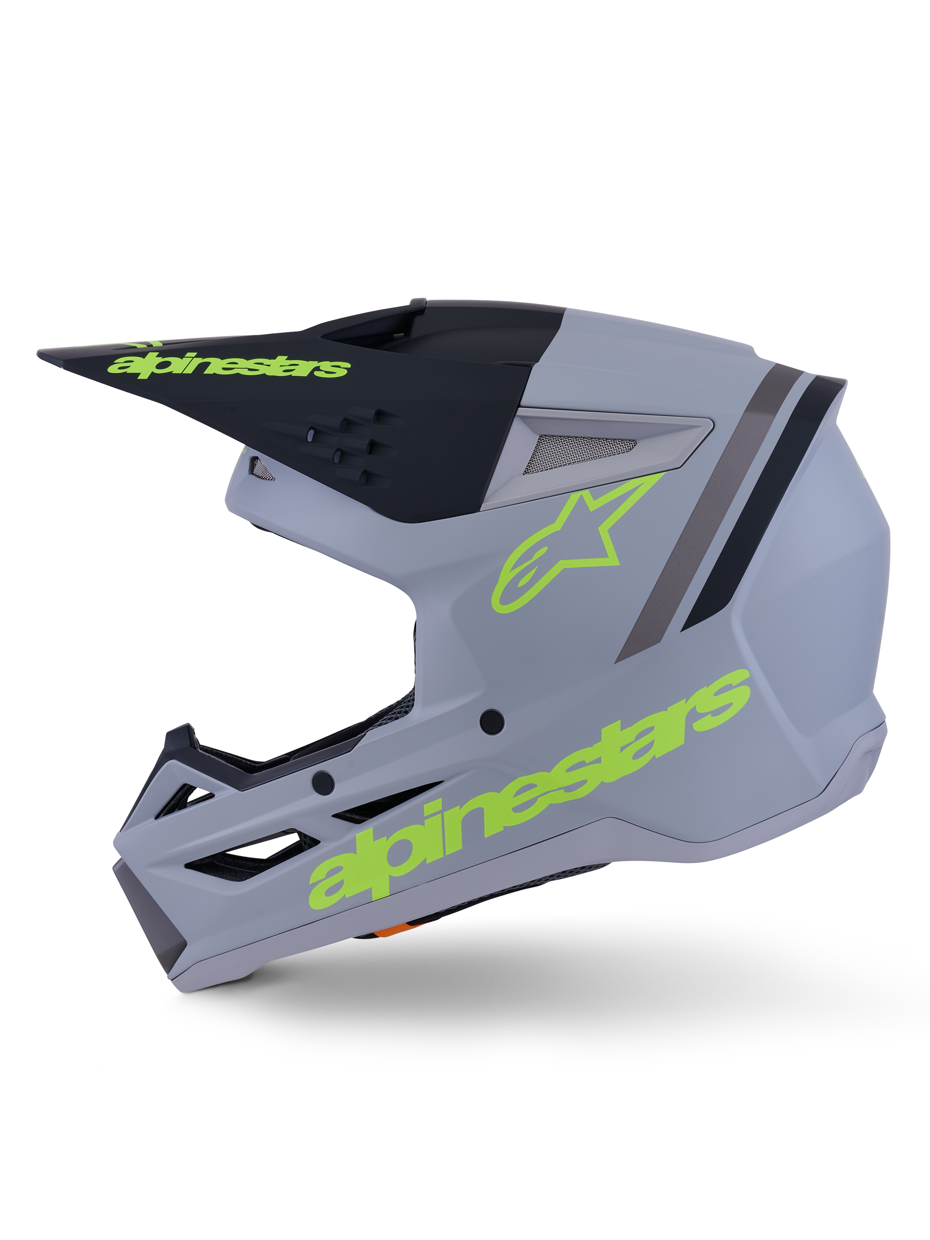 Alpinestars S-M3 Radium helm, motorcrosshelm, groen zwart en fluoriserend geel mat, thermo-geïnjecteerde schaal met geïntegreerd vizier en high-flow ventilatieopeningen, ontworpen voor MX- en enduro-rijden