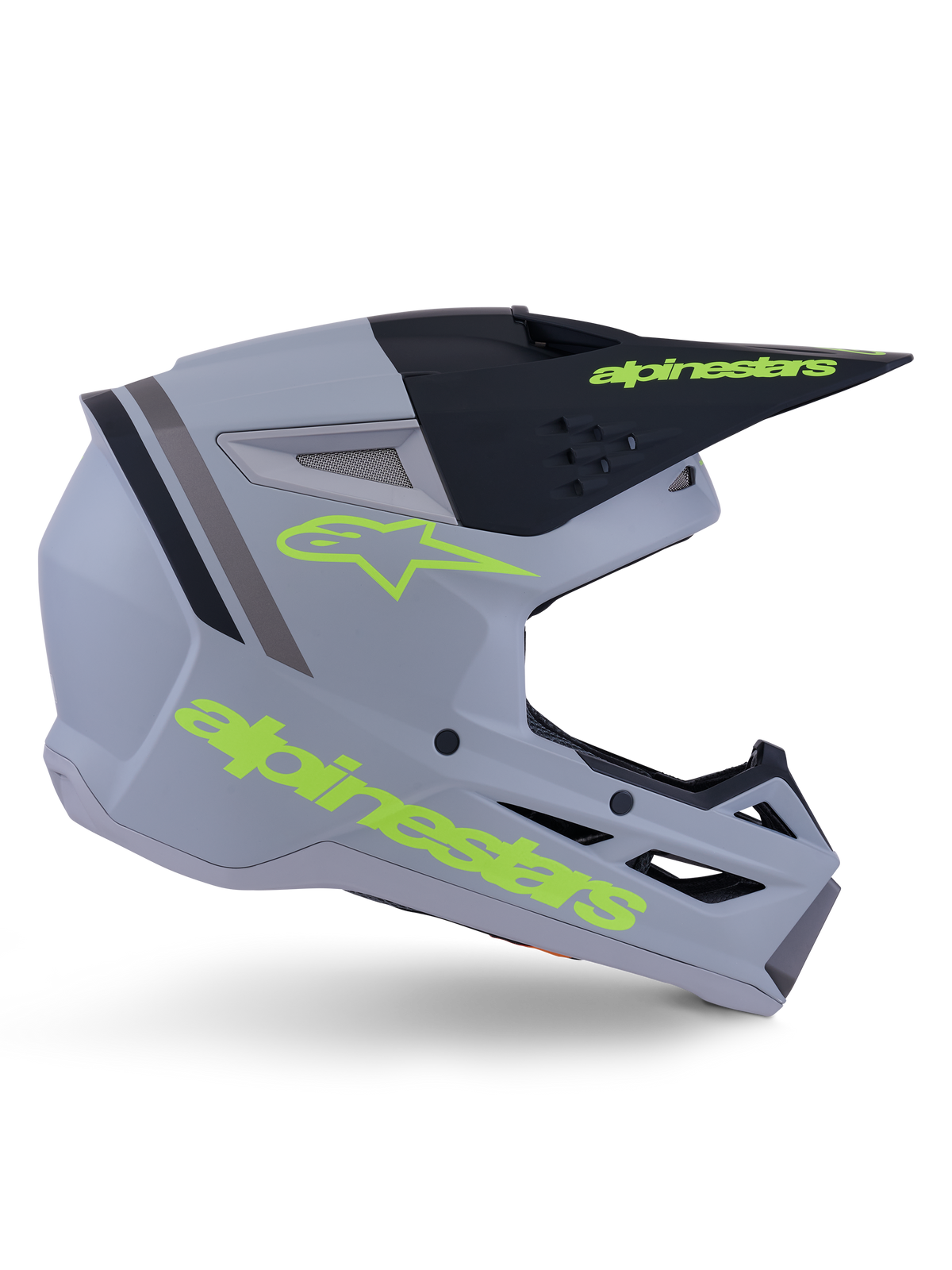 Alpinestars S-M3 Radium Helm ECE 22.06, Motocross-Helm, Mattgrau, Schwarz und Gelb Fluo, mit einem kantigen aerodynamischen Design, Helmschirm und integriertem Belüftungssystem