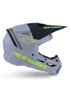 Alpinestars S-M3 Radium helm ECE 22.06, motorcrosshelm, matgrijs, zwart en fluogeel, met een hoekig aerodynamisch ontwerp, een vizierklep en een geïntegreerd ventilatiesysteem