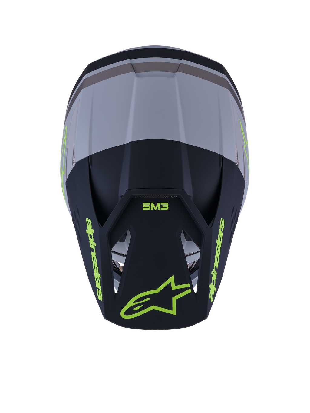 Alpinestars S-M3 Radium helm, motorcross helm, groen, zwart en fluogeel mat, matte afwerking met meerdere ventilatieopeningen, strak aerodynamisch ontwerp met geïntegreerd vizier, gespecialiseerde hoofdbescherming voor off-road en MX-races