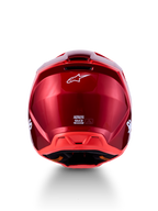 Alpinestars SM3 Radium Helm, Rückansicht in glänzendem Rot und Fluo-Rot, Motocross-Helm mit ECE 22.06-Zertifizierung.