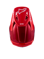 Alpinestars SM3 Radium Helm ECE06, Motocross-Helm in Rot und Weiß, Draufsicht auf das Visier, ECE-zertifiziert.