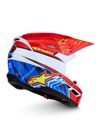 Alpinestars SM3 Falcon helm ECE06, motocrosshelm voor off-road, rood en blauw met gele sterren, ECE 2206-gecertificeerd.