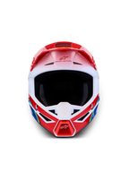 Alpinestars SM3 Falcon motorcrosshelm, rood en wit, lichtgewicht thermo-geïnjecteerde schaal, ECE 22.06 gecertificeerd.