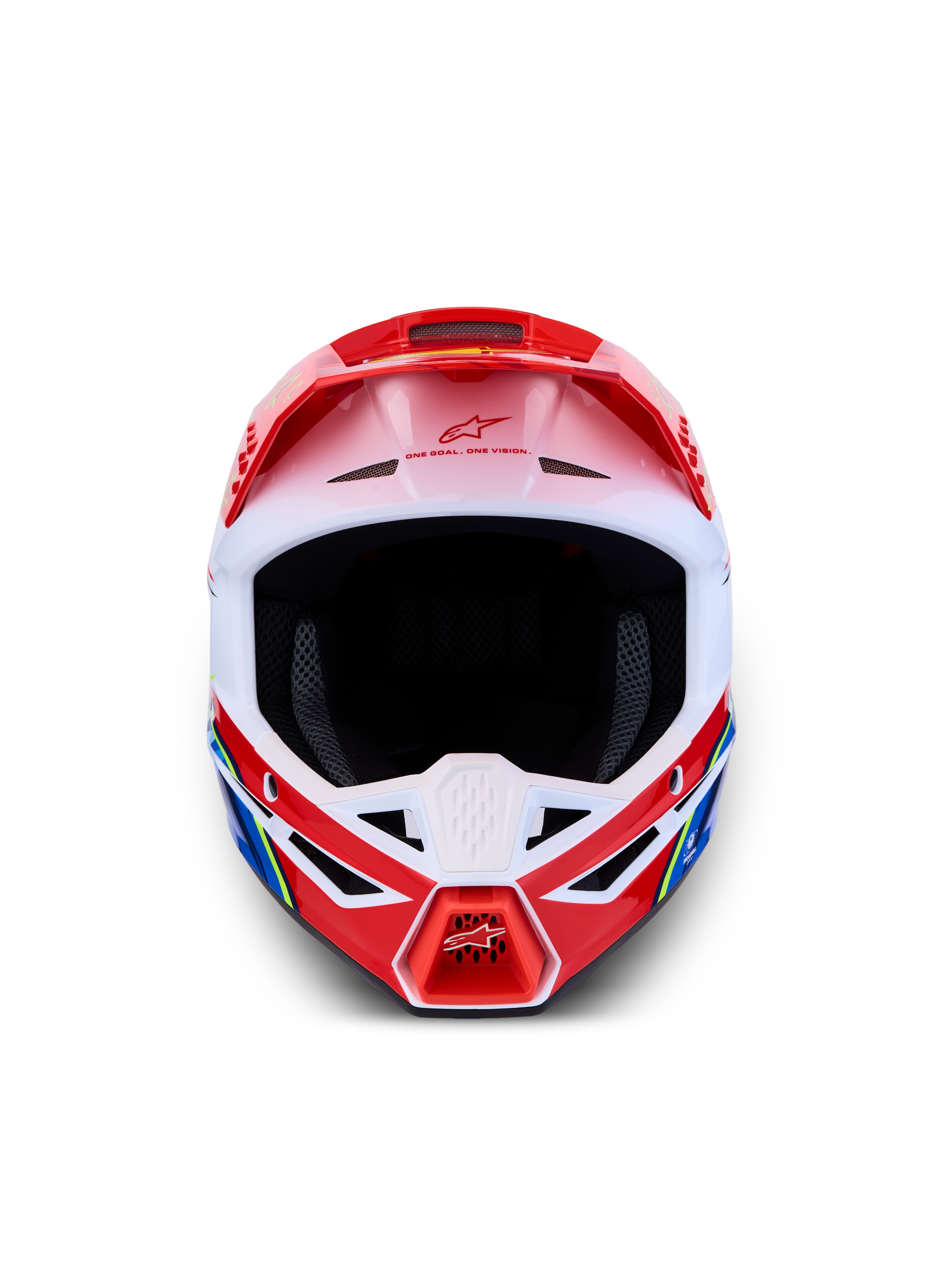 Alpinestars SM3 Falcon motorcrosshelm, rood en wit, lichtgewicht thermo-geïnjecteerde schaal, ECE 22.06 gecertificeerd.