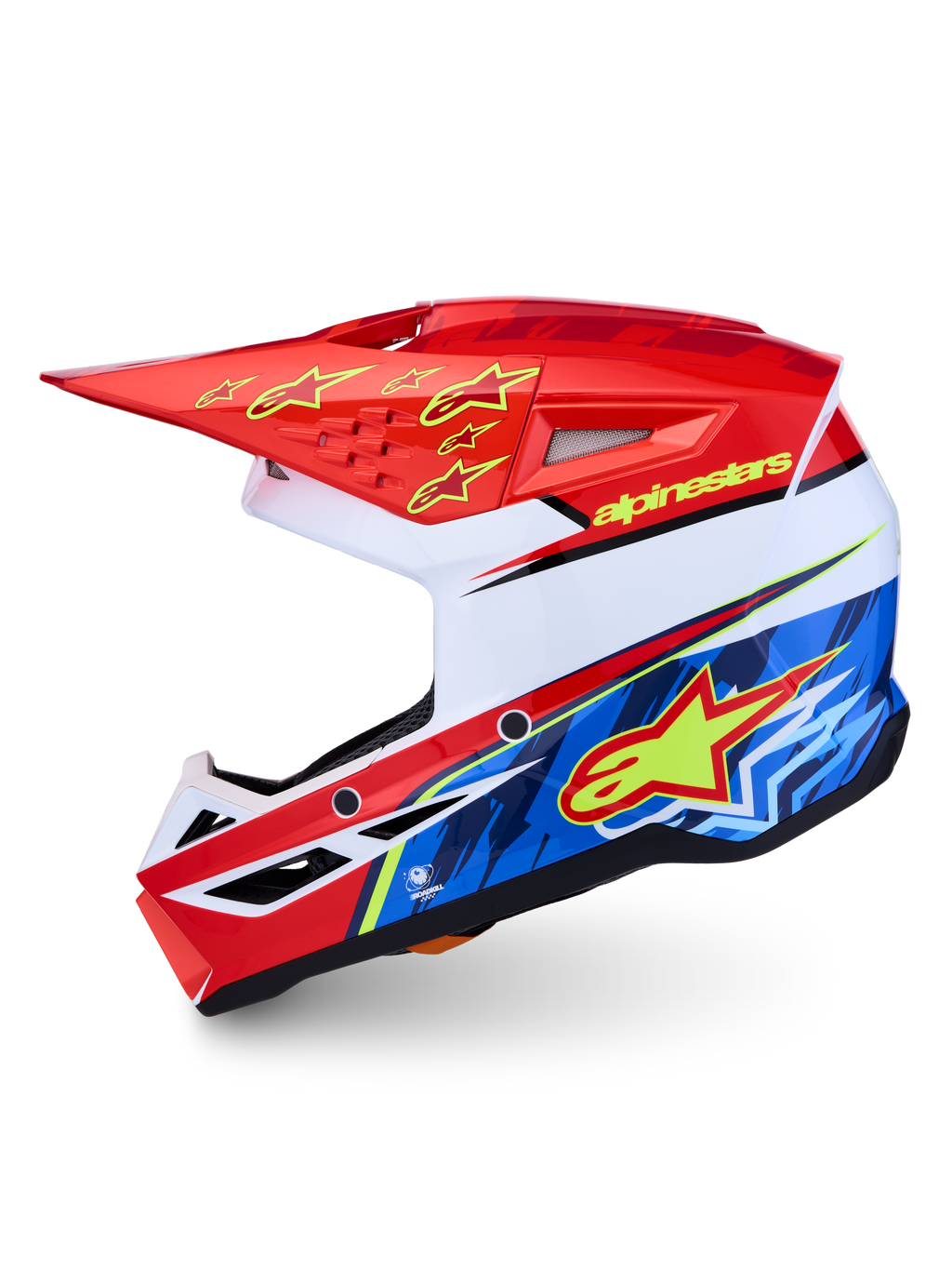 Alpinestars SM3 Falcon helm ECE06, motorcrosshelm voor off-road rijden, rood en blauw, ECE 22.06 gecertificeerd met gepatenteerd vizierontgrendelingssysteem.