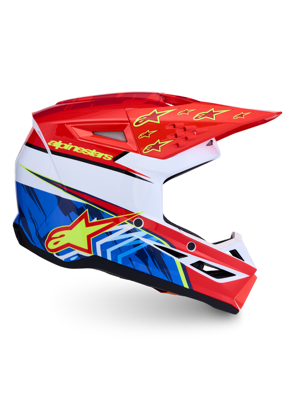 Alpinestars SM3 Falcon Motocross Helmet, red and blue graphic design, ECE 22.06 certified off-road racing protection.