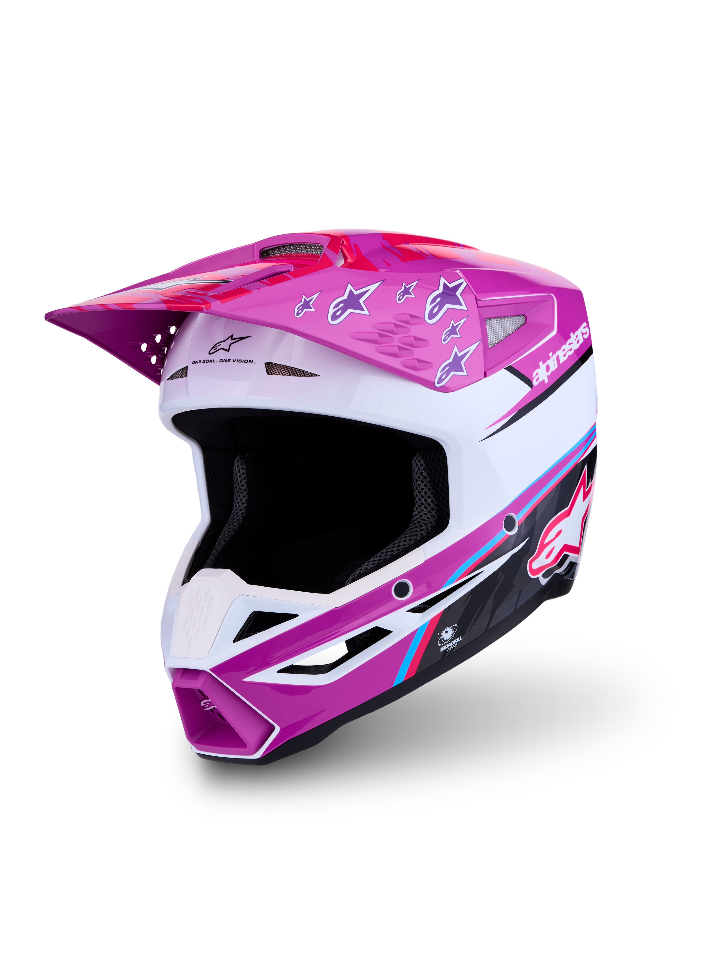 Alpinestars SM3 Falcon Helm ECE06, Motocross- und Enduro-Helm, Lila und Weiß, ECE 22.06 zertifiziert, Offroad-Design.