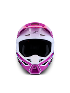 Alpinestars SM3 Falcon Helm ECE06, Motocross-Helm für Offroad-Schutz, Frontalansicht, Lila und Weiß, fortschrittliches Belüftungssystem, ECE-zertifiziert.