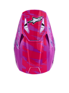Alpinestars SM3 Falcon Helm ECE06, Motocross-Helm, Pink und Lila mit weißen Logo-Grafiken, Draufsicht auf das obere Visier.