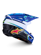 Alpinestars SM3 Falcon helm, motorcrosshelm voor terreinrijden, blauw, wit en zwart met fluo gele accenten, glanzende afwerking, ECE 2206-gecertificeerd