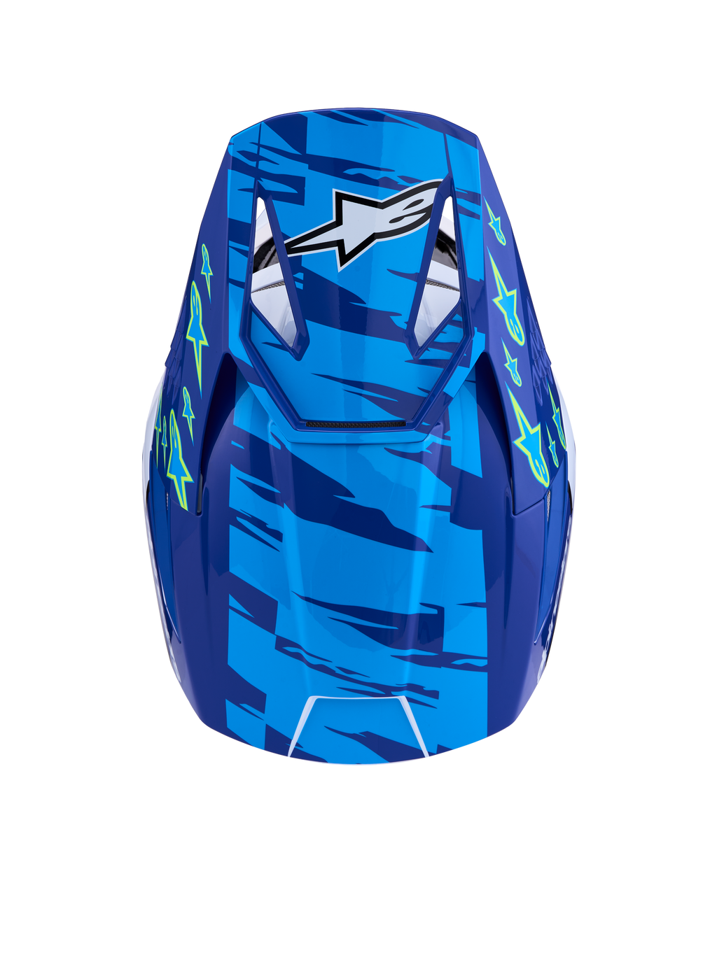 Alpinestars SM3 Falcon Helm ECE06, blauw en fluogeel, motorcrosshelm van bovenaf met geventileerd vizier, ECE 2206-gecertificeerd.
