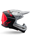 Casque Alpinestars Supertech M10 Flood ECE 22.06, casque de motocross, argent, noir et orange fluo, finitions mate et brillante, profil aérodynamique avec coque multi-composite, marquage audacieux avec logo Alpinestars orange, ports de ventilation à haut débit et visière protectrice