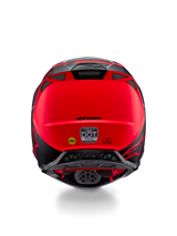 Casque Alpinestars Supertech M10 Flood, vue arrière, argent, noir et orange fluo mat, doté d'évents d'extraction intégrés, d'autocollants de certification DOT et ECE, du logo Mips jaune et d'un profil aérodynamique épuré pour le motocross