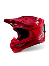 Casque Alpinestars Supertech M10 Flood, casque de motocross, rouge et rouge fluo mat et brillant, avec logos Alpinestars blancs, profil aérodynamique avec plusieurs orifices de ventilation, coque légère en composite de carbone pour la course tout-terrain