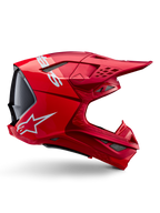 Alpinestars Supertech M10 Flood helm, motorcrosshelm, Red Fluo rood mat en glanzend, zijaanzicht met witte branding, meerdere ventilatieopeningen met gaas en aerodynamisch off-road raceontwerp