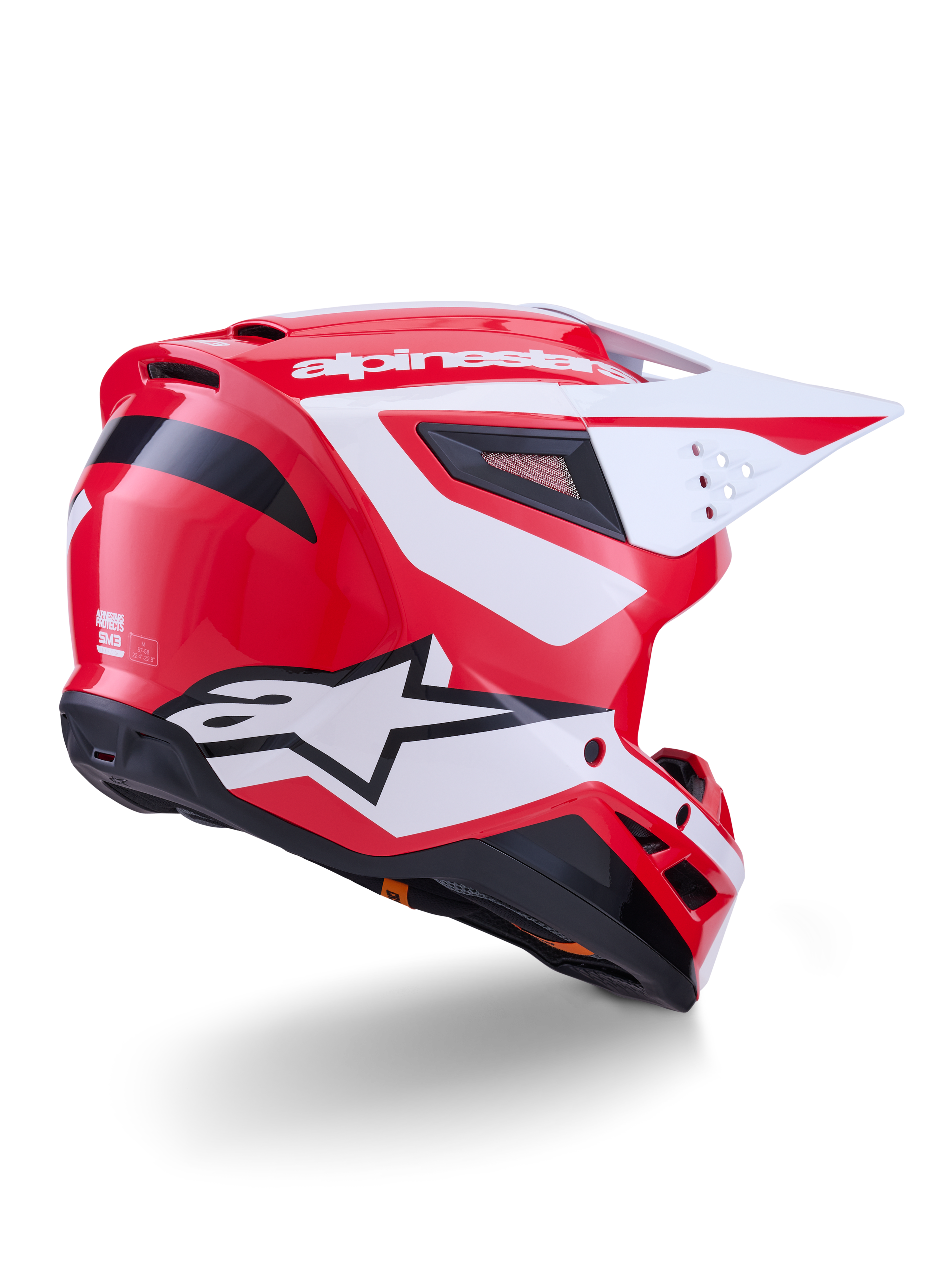 Alpinestars S-M3 Heat Motocross Helmet, Red, White and Black Glossy, ECE 22.06 certified, rear three-quarter view.