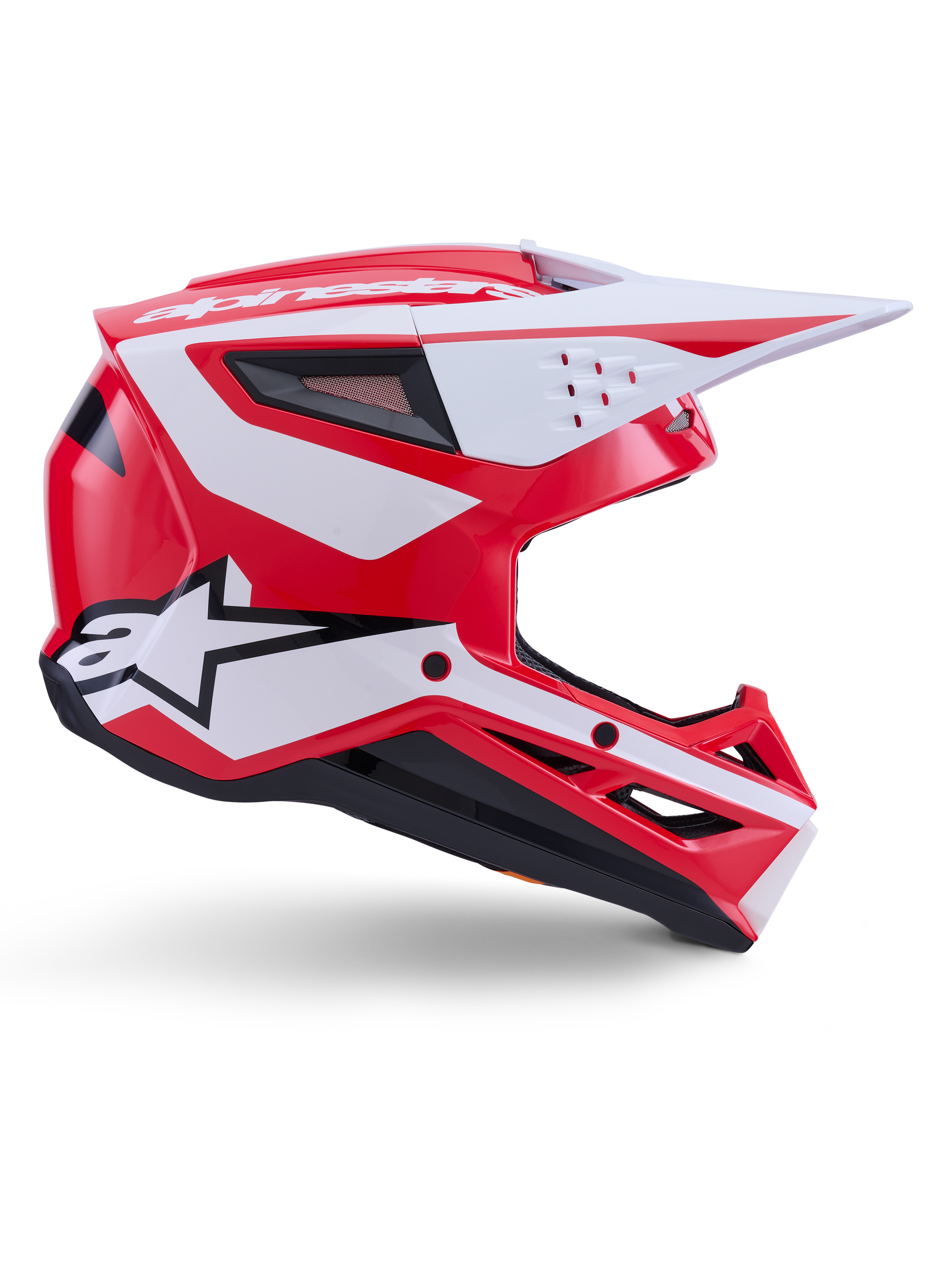 Alpinestars S-M3 Heat Helm, glänzender Motocross-Helm in Rot, Weiß und Schwarz, ECE 22.06-zertifizierter Offroad-Schutz.