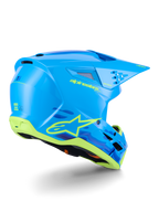Alpinestars S-M3 Force OCD helm, motorcrosshelm, Cyan Glossy met zwart-witte accenten, voorzien van een gestroomlijnd aerodynamisch ontwerp, geïntegreerde ventilatieopeningen en een beschermend vizier voor off-road prestaties.