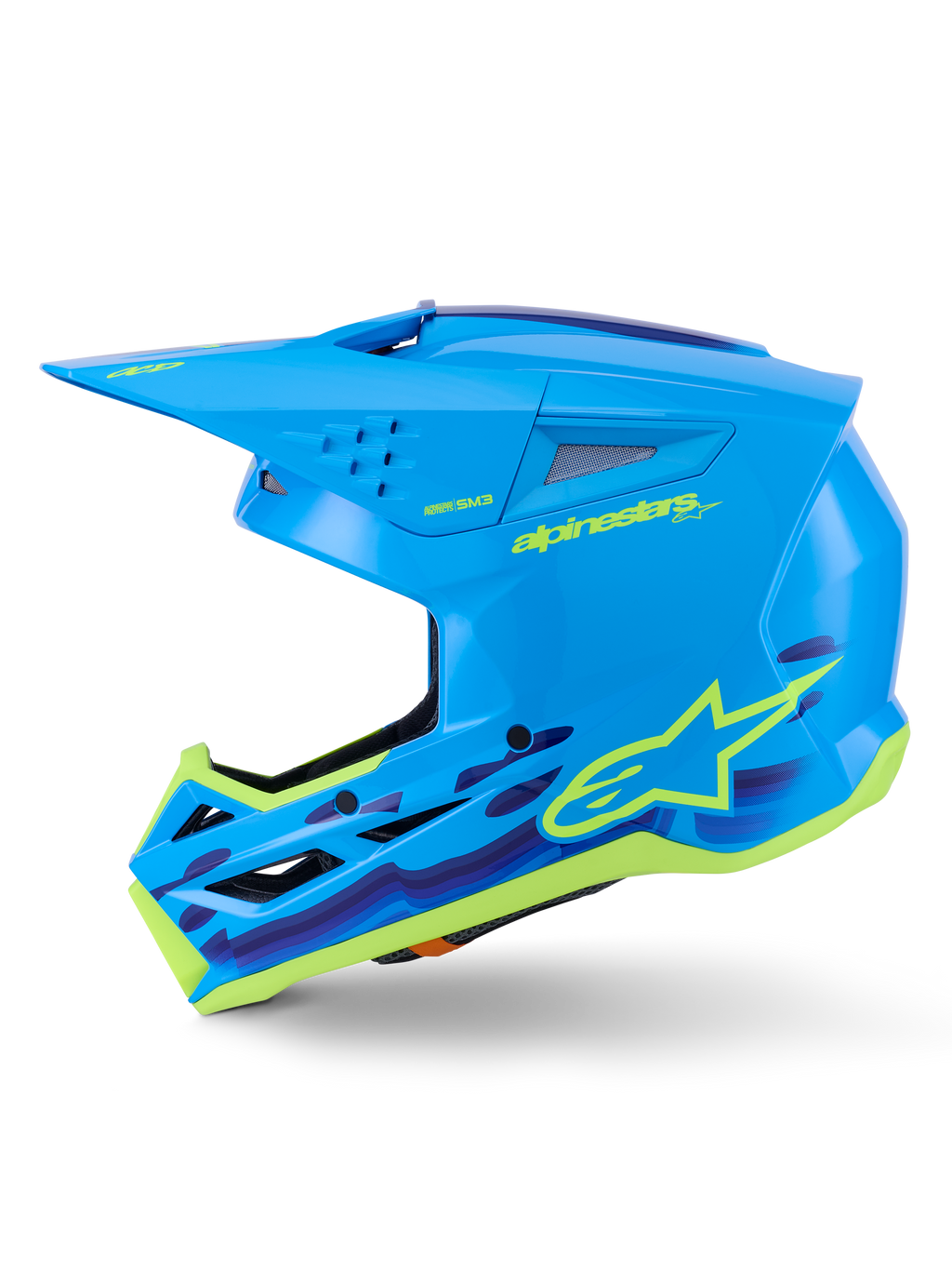 Alpinestars S-M3 Force OCD helm, motorcrosshelm, Cyan Glossy met grafische accenten, voorzien van een gestroomlijnde schaal, beschermend vizier en high-flow ventilatie voor off-road racen