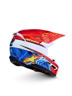 Casque Alpinestars SM3 Falcon Junior ECE06, casque de motocross tout-terrain, rouge, bleu et blanc avec graphismes d'étoiles jaunes, certifié ECE 2206