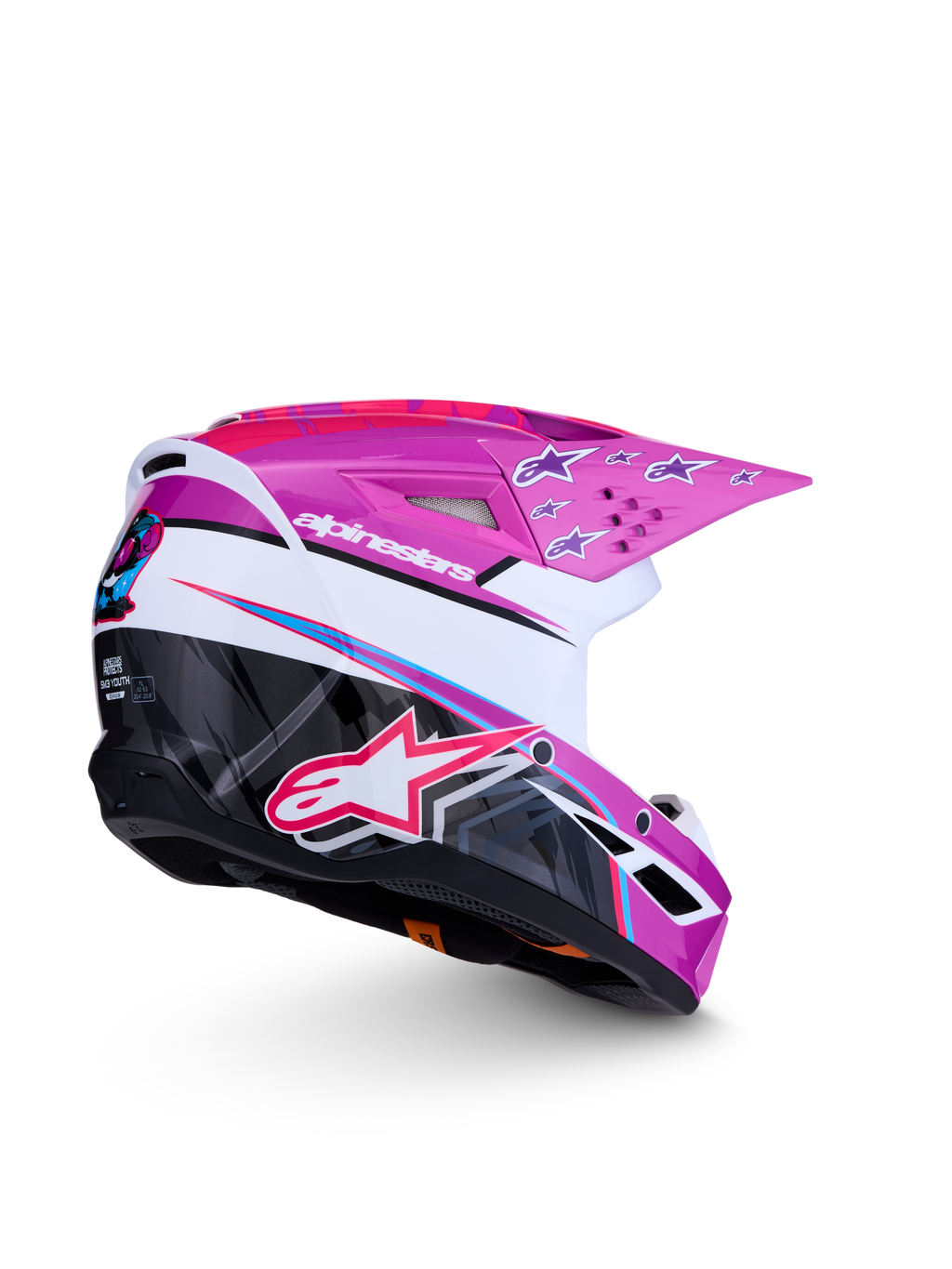Alpinestars Jeugd SM3 Falcon helm, motorcrosshelm voor jongeren, paars, wit en roze graphics, ECE-gecertificeerd.