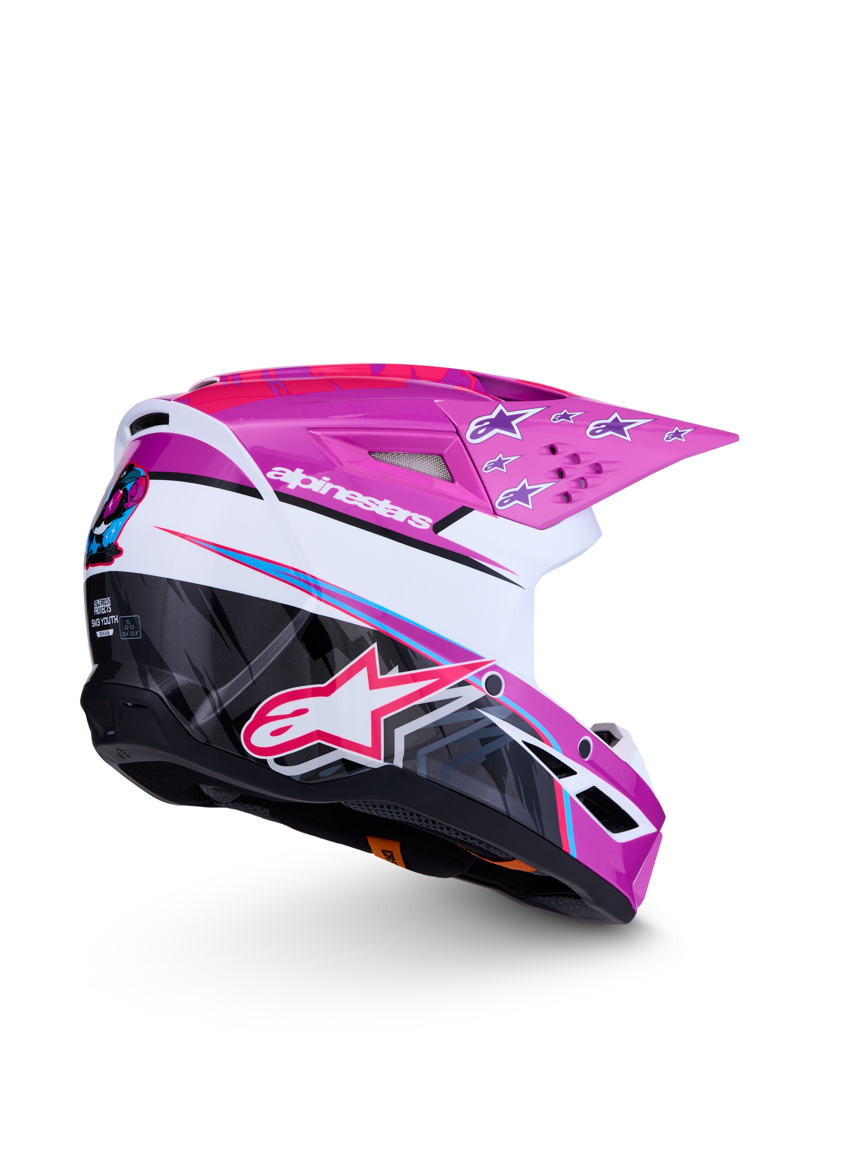 Alpinestars Jeugd SM3 Falcon helm, motorcrosshelm voor jongeren, paars, wit en roze graphics, ECE-gecertificeerd.