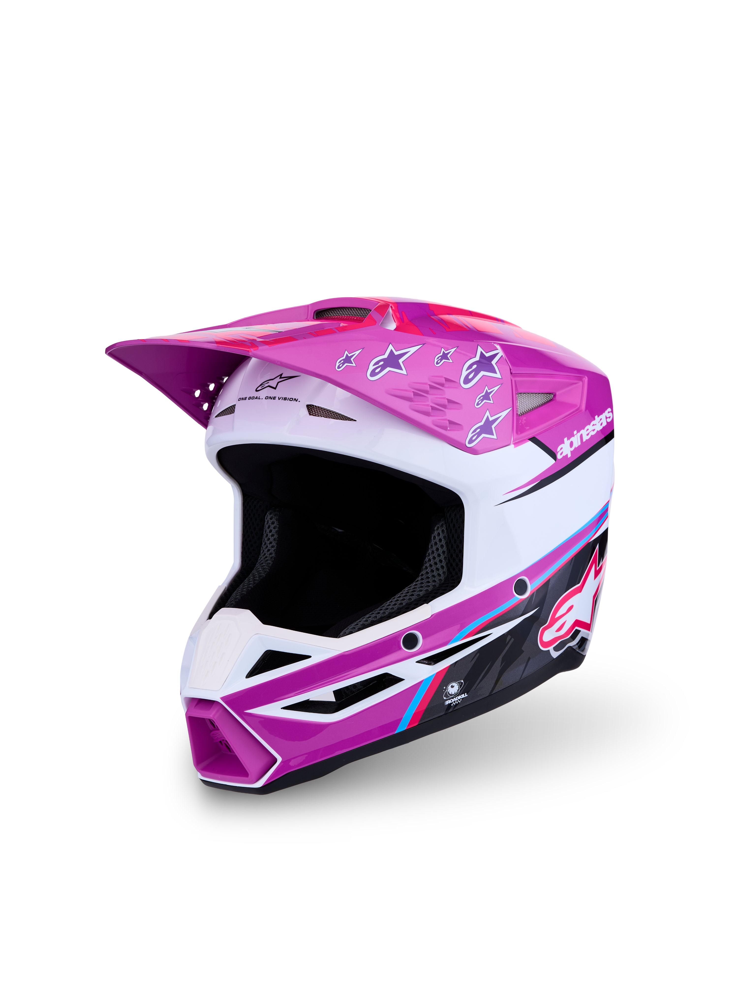 Alpinestars Jeugd SM3 Falcon helm, motorcrosshelm voor kinderen, paars en wit met roze details, ECE-gecertificeerd.