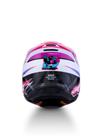 Alpinestars Jeugd SM3 Falcon Helm ECE06, paarse en witte motorcrosshelm met roze accenten en vogelgrafiek achterop.
