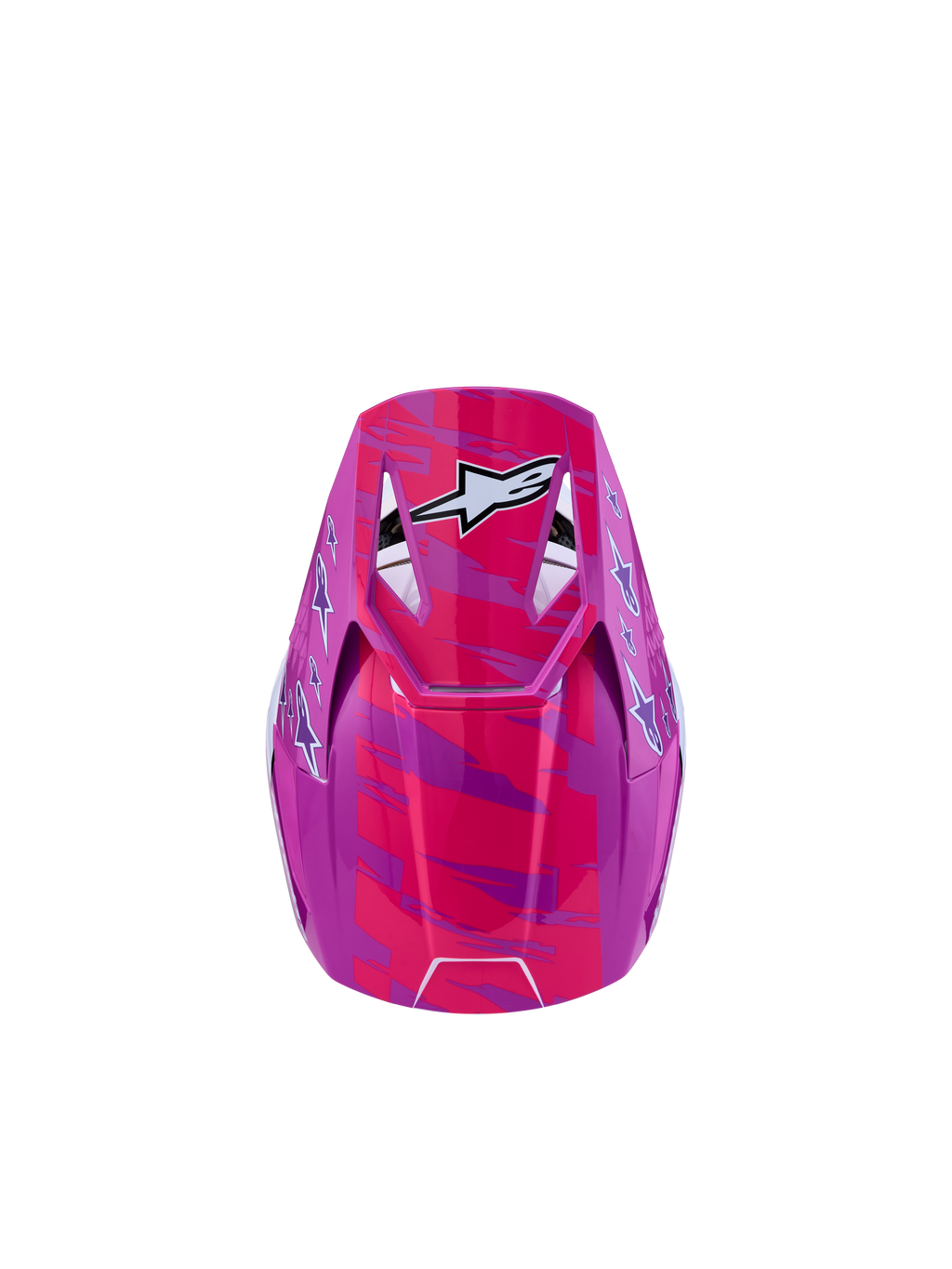 Alpinestars Jeugd SM3 Falcon helm, roze en paarse motorcrosshelm, ECE06-gecertificeerd met witte ster-graphics.
