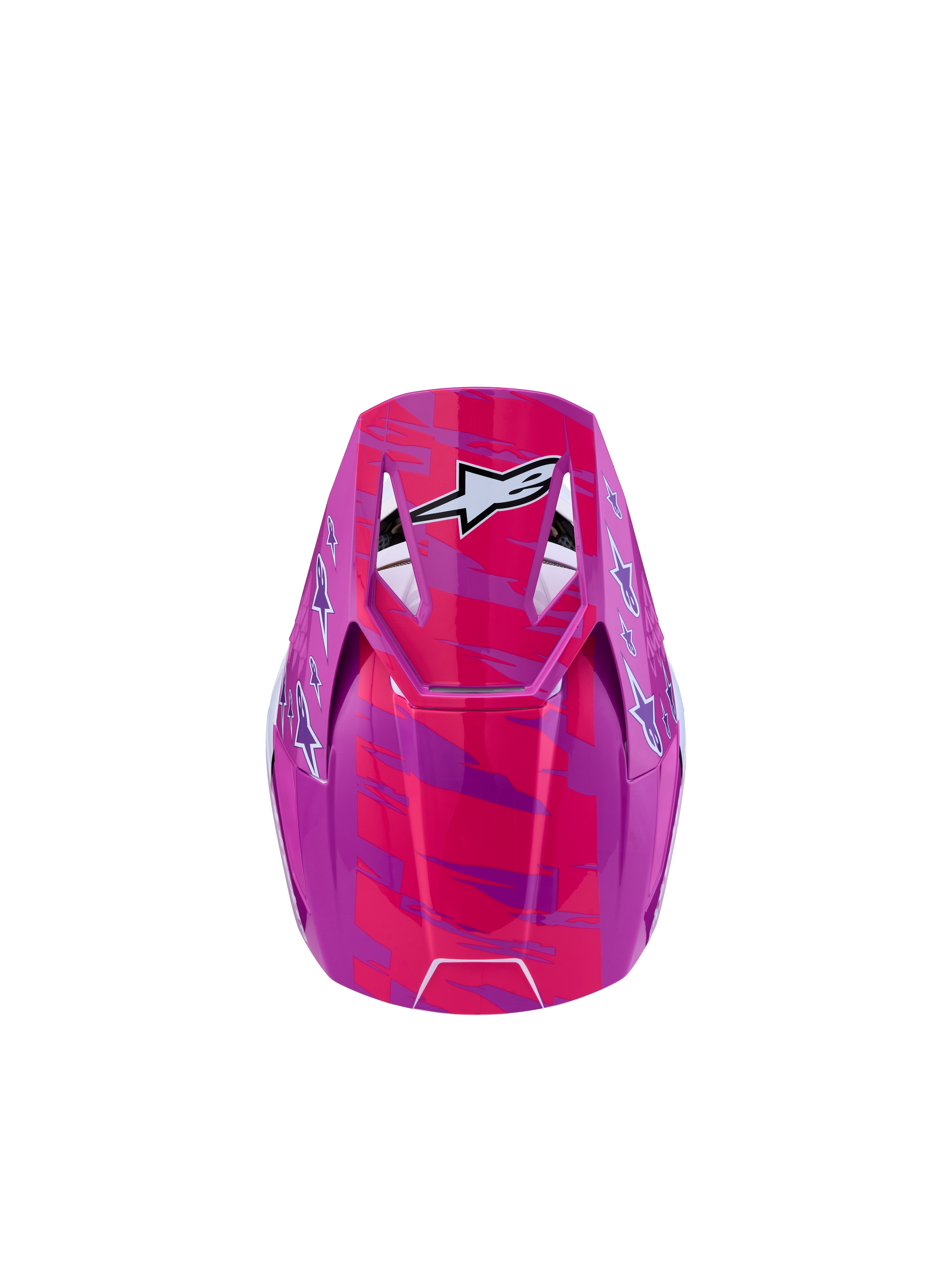 Alpinestars Jeugd SM3 Falcon helm, roze en paarse motorcrosshelm, ECE06-gecertificeerd met witte ster-graphics.